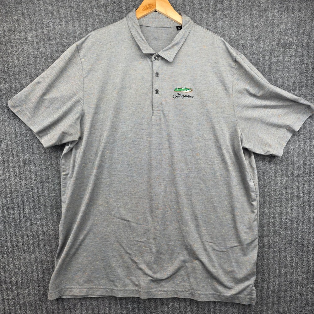 Travis Mathew Mens Golf Polo Shirt Gray Speckled Embroidered Coeur d'Alene XXL
